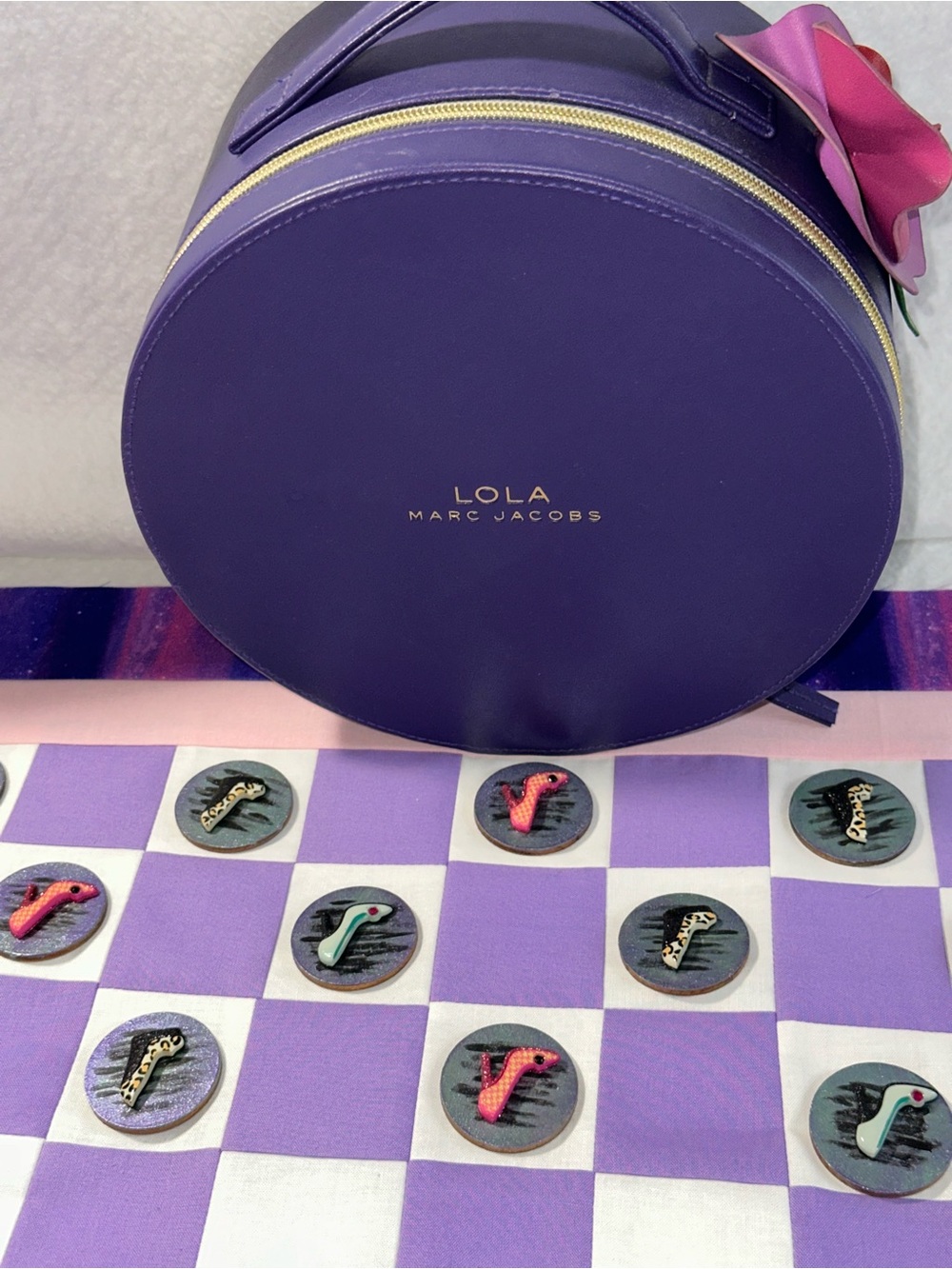 Handmade Lavender & Purple Quilted Checkerboard set with a Special Container. - Picture 7 of 9
